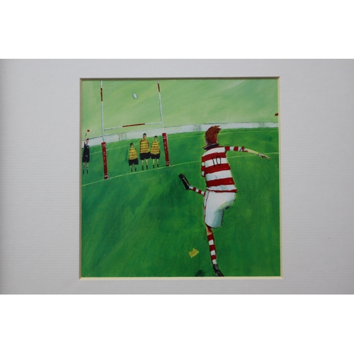 382 - Two 15.5” x 15.5” Modern Sporting Prints, include Rugby Theme and Cricket Theme. Framed ... 