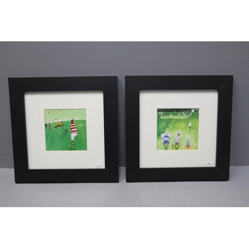 382 - Two 15.5” x 15.5” Modern Sporting Prints, include Rugby Theme and Cricket Theme. Framed ... 