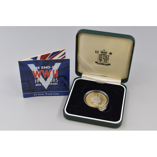 133 - Royal Mint Elizabeth II WWII £2 Silver Proof Coin Complete with Presentation Case and Certific... 