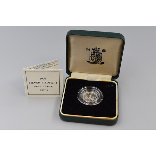 141 - Royal Mint Elizabeth II 1990 Silver Piedfort 5p Coin Complete with Case and Certificate