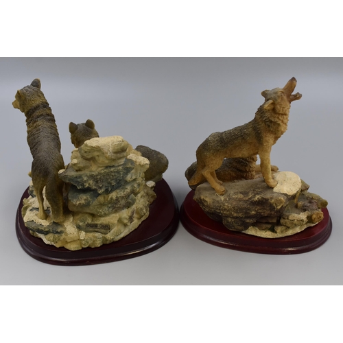 388 - Two of The Juliana Collection Wolf Family in Winter Statue on Plinths (As Found)