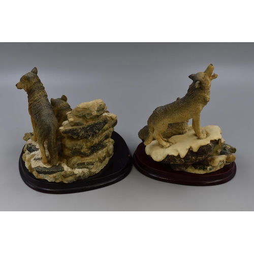 389 - Two of The Juliana Collection Wolf Family in Winter Statue on Plinths (As Found)