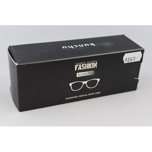 396 - Brand New Two Pairs of Kunchu Fashion Sunglasses with Pouches Boxed