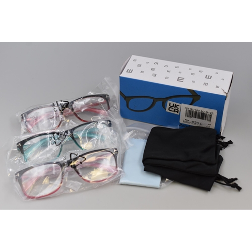 403 - Three Pairs of Brand New Reading Glasses +1.25 Strength complete with Cases and Cleaning Clothes in ... 