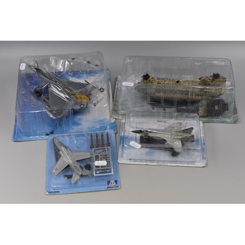 180 - Four Boxed Die Cast Planes and Helicopter. Includes Boeing Chinook, Fabbri 1:100 Italeri Model, Dass... 