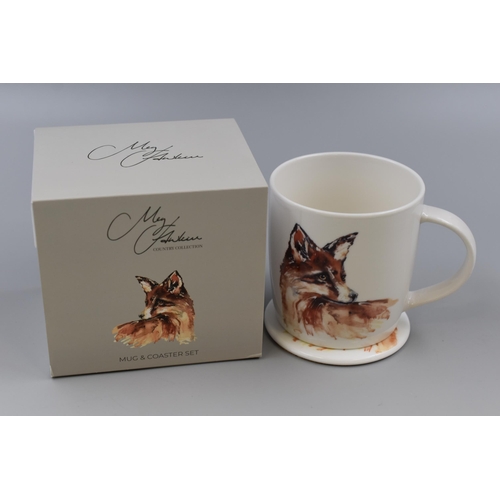 189 - Meg Hawkins Fox Design Porcelain Mug and Coaster Boxed Set