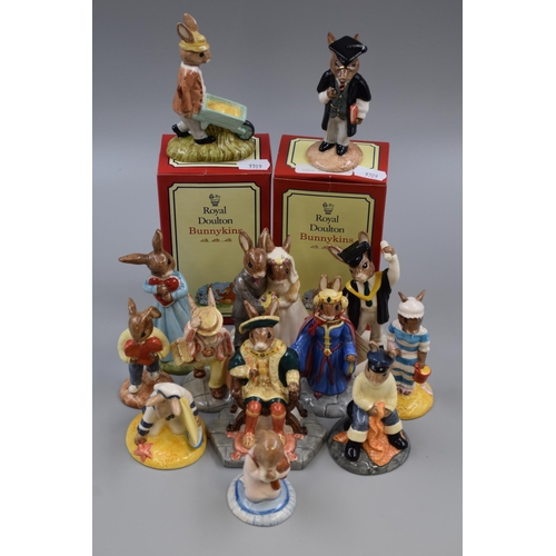 190 - Large Selection of Royal Doulton Bunnykins. Includes Henry VIII, Two Boxed Figures (Gardener and Sch... 