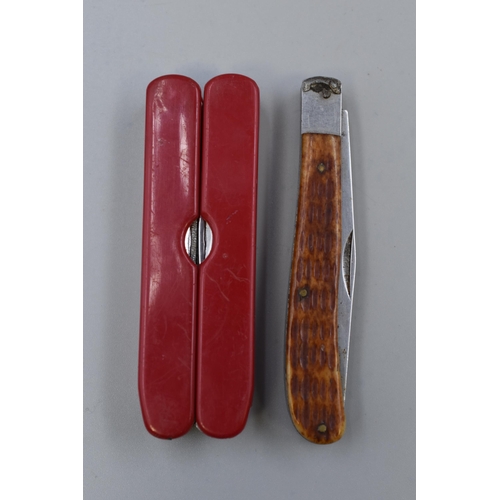 201 - A Horn Handled Fishing Knife, With Multi-Tool In Leather Pouch