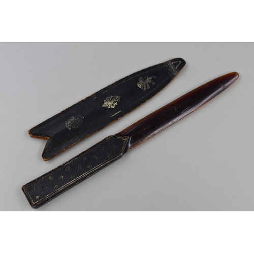 204 - Two Vintage Letter Openers. Includes Carved Wood Ebonised Bird, And Italian Letter Opener in Leather... 