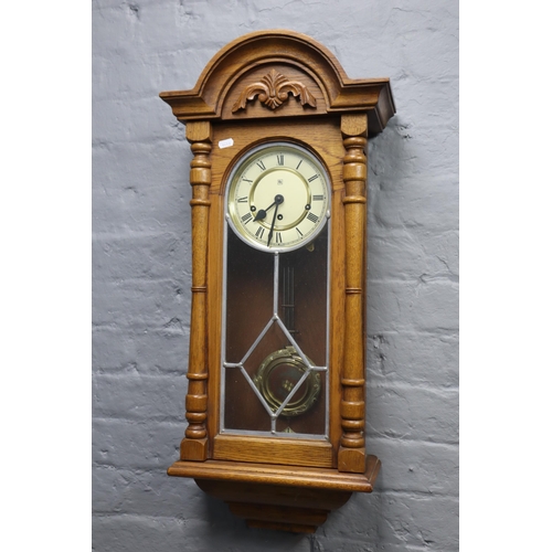 437 - A Wood Cased German Wall Clock 'PR', Approx 31.5