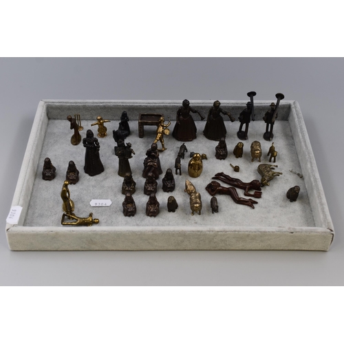 222 - A Selection of Thirty Six Brass and Bronze Victorian Style Figures. Includes Cricketers, Various Ani... 