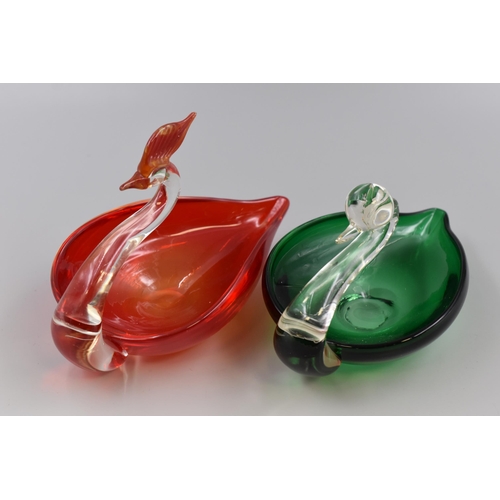 227 - Two Murano Style Glass Dishes to include Peacock and Swan (Approx. 7”)