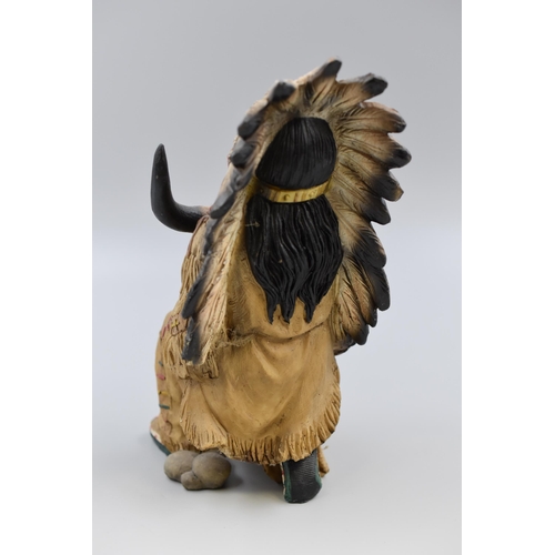 254 - Native American Indian Chief Sitting with Buffalo Skull Statue Approx 10