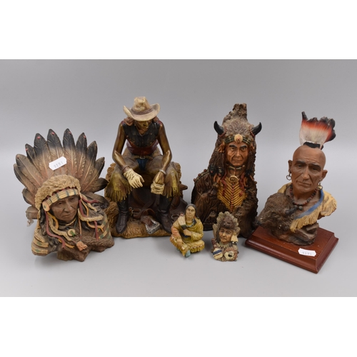 242 - Mixed Selection of Native American Themed Statues Including Indian Chief's Bust Sculptures and More