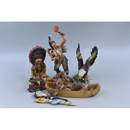 244 - Mixed Selection of Native American Themed Statues Including Hawk Dancer, 2 Bald Eagles (One with Fla... 