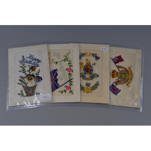 272 - Four Regimental Military Silk WWI Postcards including Yorkshire, Birthday Wishes and More