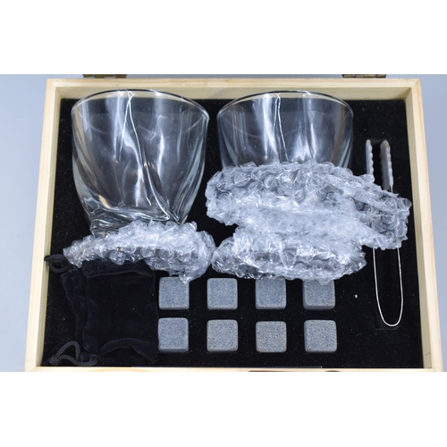 487 - An iiimy Whiskey Glass Set, With a Set of Whiskey Stones. Both in Wooden Presentation Boxes