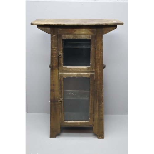 494 - Antique Unusual Compact Hand Made Teak Display Unit with with Glass insert doors fitted with Brass H... 