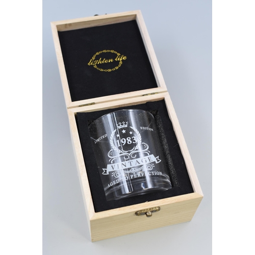 289 - New Lighten Life Limited Edition Glass Whisky Glass in Wooden Display Box.