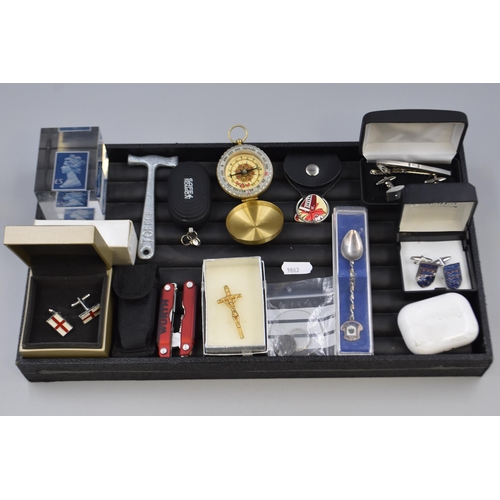 292 - Mixed Selection to include Compass, Multi Tool with Case, Three Sets of Cufflinks (including England... 