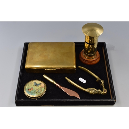 293 - A Selection of Brassware To Include Brass Box, Post Office Money Box, Nutcracker and More