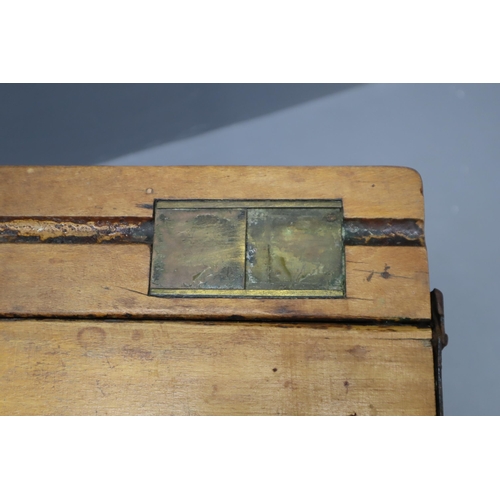 500 - Vintage Old School Desk with Pen Stay Chanel and Brass Sliding Ink Well Cover, Sadly no Chewing Gum ... 