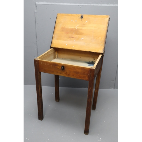 500 - Vintage Old School Desk with Pen Stay Chanel and Brass Sliding Ink Well Cover, Sadly no Chewing Gum ... 