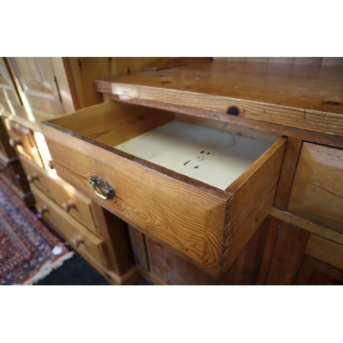 655 - Solid Pine Two Piece Two Drawer over One Cupboard Welsh Dresser Unit, Plate Display Section does rem... 