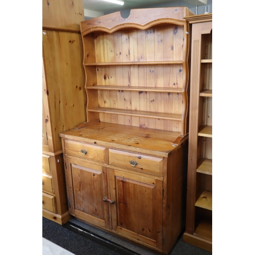 655 - Solid Pine Two Piece Two Drawer over One Cupboard Welsh Dresser Unit, Plate Display Section does rem... 