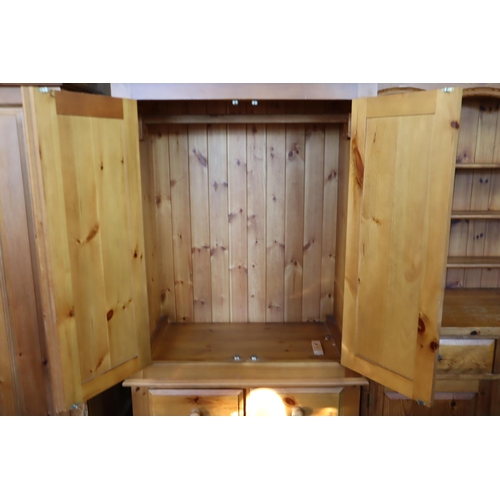 658 - Nice Quality Tall Four Sectional Double Pine Wardrobe with Four Drawers and a Cupboard Storage Top B... 