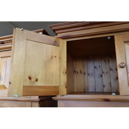 658 - Nice Quality Tall Four Sectional Double Pine Wardrobe with Four Drawers and a Cupboard Storage Top B... 