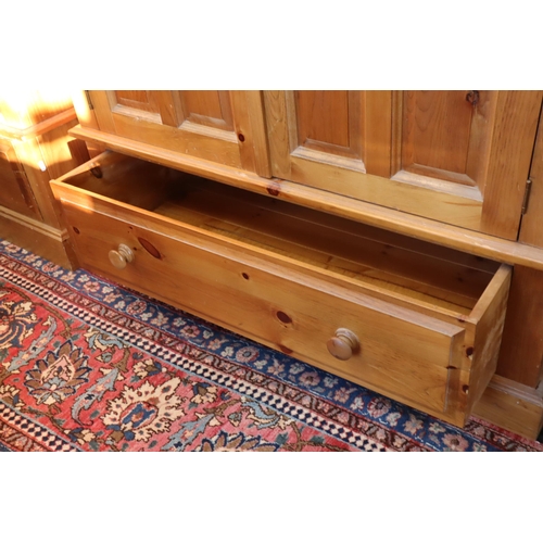 659 - Nice Quality Tall Four Sectional Double Pine Wardrobe with Four Drawers and a Cupboard Storage Top B... 