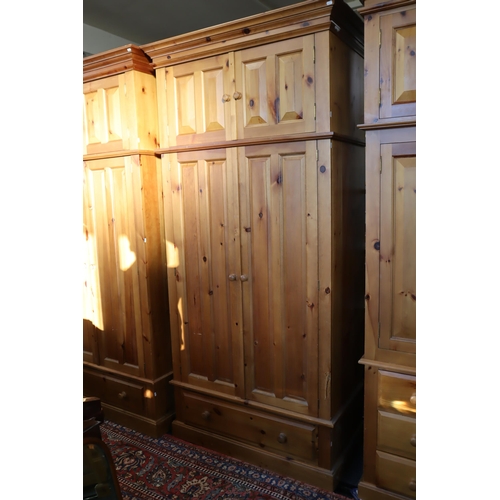 659 - Nice Quality Tall Four Sectional Double Pine Wardrobe with Four Drawers and a Cupboard Storage Top B... 