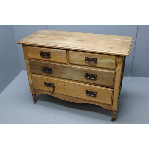 671 - Mid Century Solid Pine Four Drawer Unit on Castors approx 42