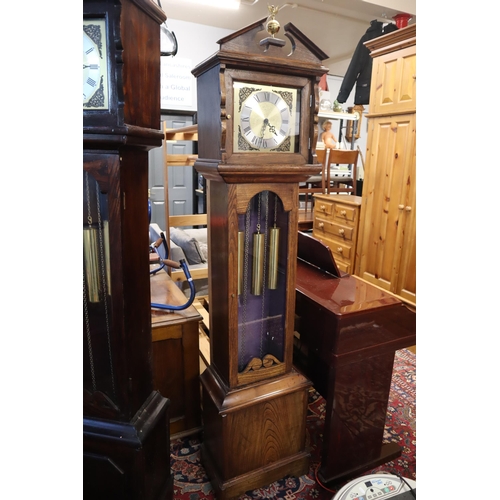 672 - Mid Century Oak Cased Western Germany Three Weight Grandfather Clock complete with 2 Pendulums appro... 