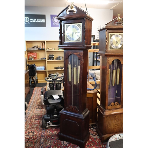 673 - Mid Century Oak Cased Western Germany Three Weight Grandfather Clock complete with Pendulum approx 8... 