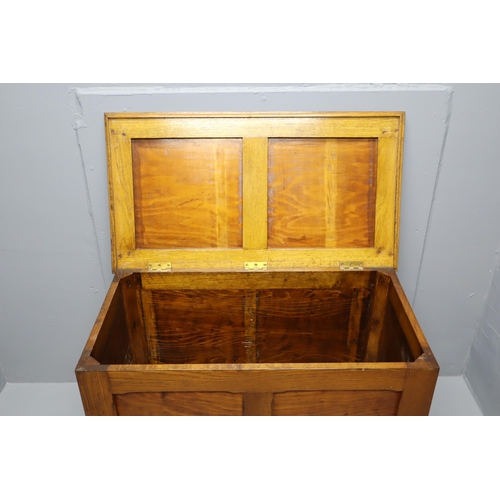 676 - Antique Hand Made Solid Oak Panelled Storage Trunk/Blanket Box on Castors 37