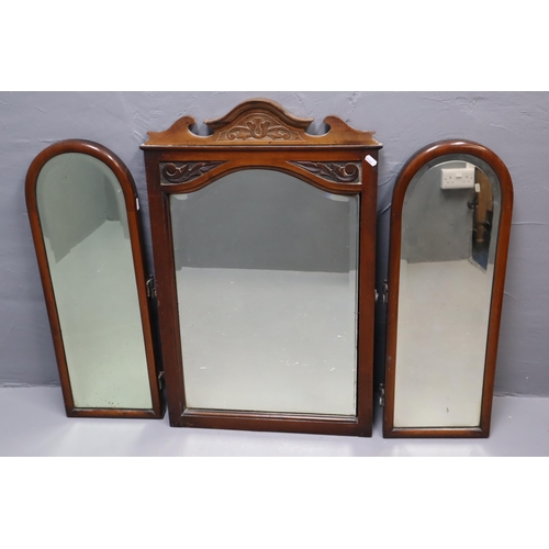 580 - Mixed Lot of Three Vintage Oak Framed Beveled Edge Mirrors to include Two matching Church Style and ... 