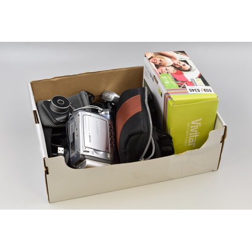 591 - Selection of Cameras includes Cannon Video Camera (Powers on), with Case and Cable, Vivitar Digital ... 