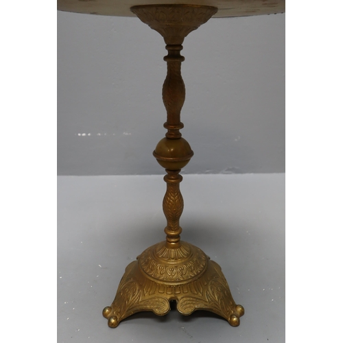 704 - A Marble Effect Topped Brass Base Side Table, With Marble Base Brass Columned Table Mirror. Table is... 