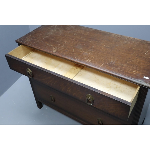 706 - Mid Century Graduating Oak Chest of Three Drawers Dressed with Art Deco Brass Handles approx 39