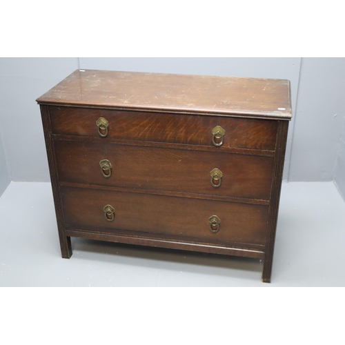 706 - Mid Century Graduating Oak Chest of Three Drawers Dressed with Art Deco Brass Handles approx 39