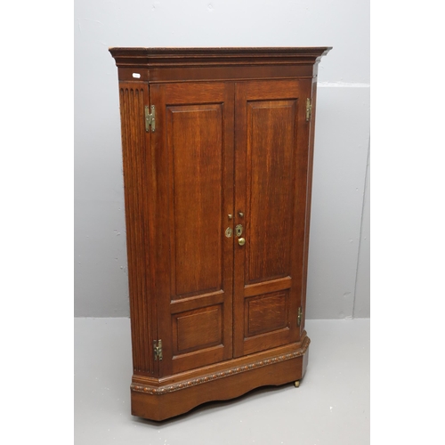 611 - Mahogany 18 / 19th Century Corner Cabinet with Brass Furniture and Metal Castors (55