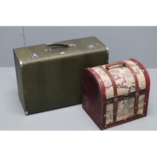 616 - Two Vintage Cases, includes Wooden Mock Croc Case and World Map Case (a/f) (Largest 21.5 x 14”... 