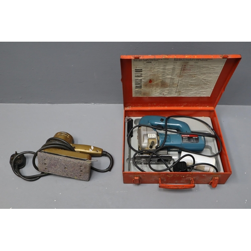 719 - Two Power Tools, includes Bosch Jigsaw in Box (Powers on) and Vintage Black and Decker No. 44 Sander... 