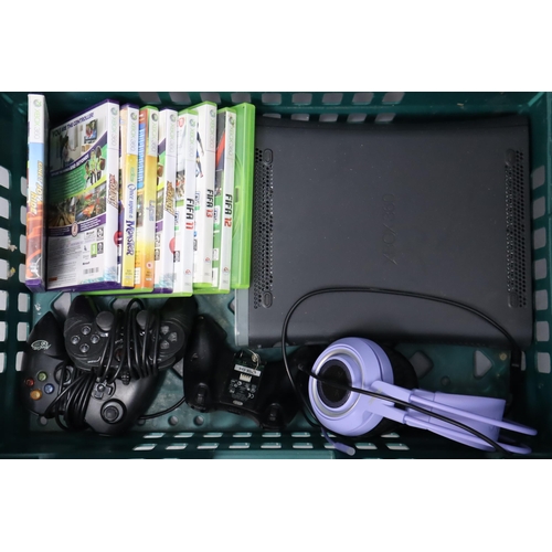 639 - A 60GB XBox 360, With Headphones, Three Controllers, And Nine Games. XBox and Controllers are Untest... 