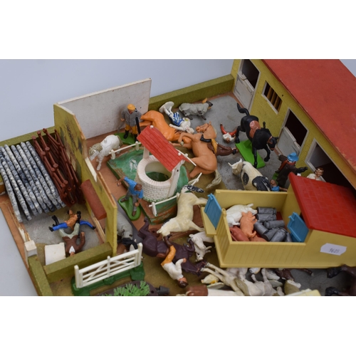 643 - Mid Century Farm Yard Set containing Buildings, Vehicles, and Figures (Mainly Britains)