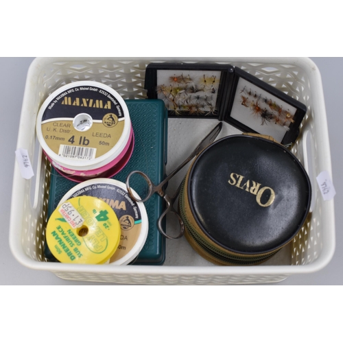 Fly Fishing Lot - includes Orvis Fly Fishing Reel in Case, Dry and Wet  Flys, Fishing Line and Disgor