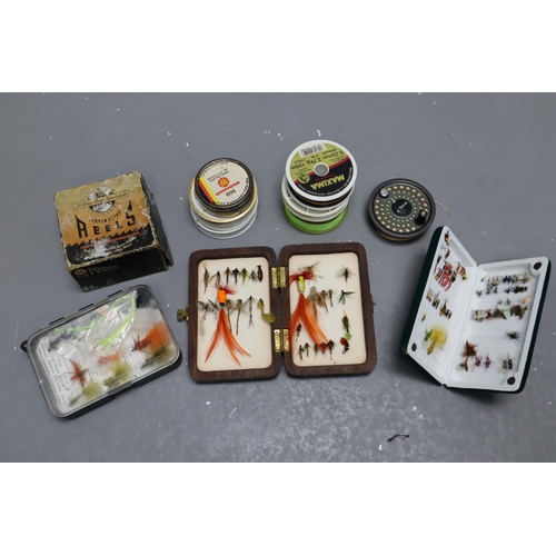 744 - Fly Fishing Lot - Includes Flys in Cases, Orvis Reel, and a selection of Lines in Carry Bag