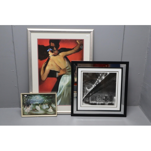 800 - Three Framed and Glazed Artpieces To Include Ballerina Print, Ballroom Dancers Print, And New York N... 